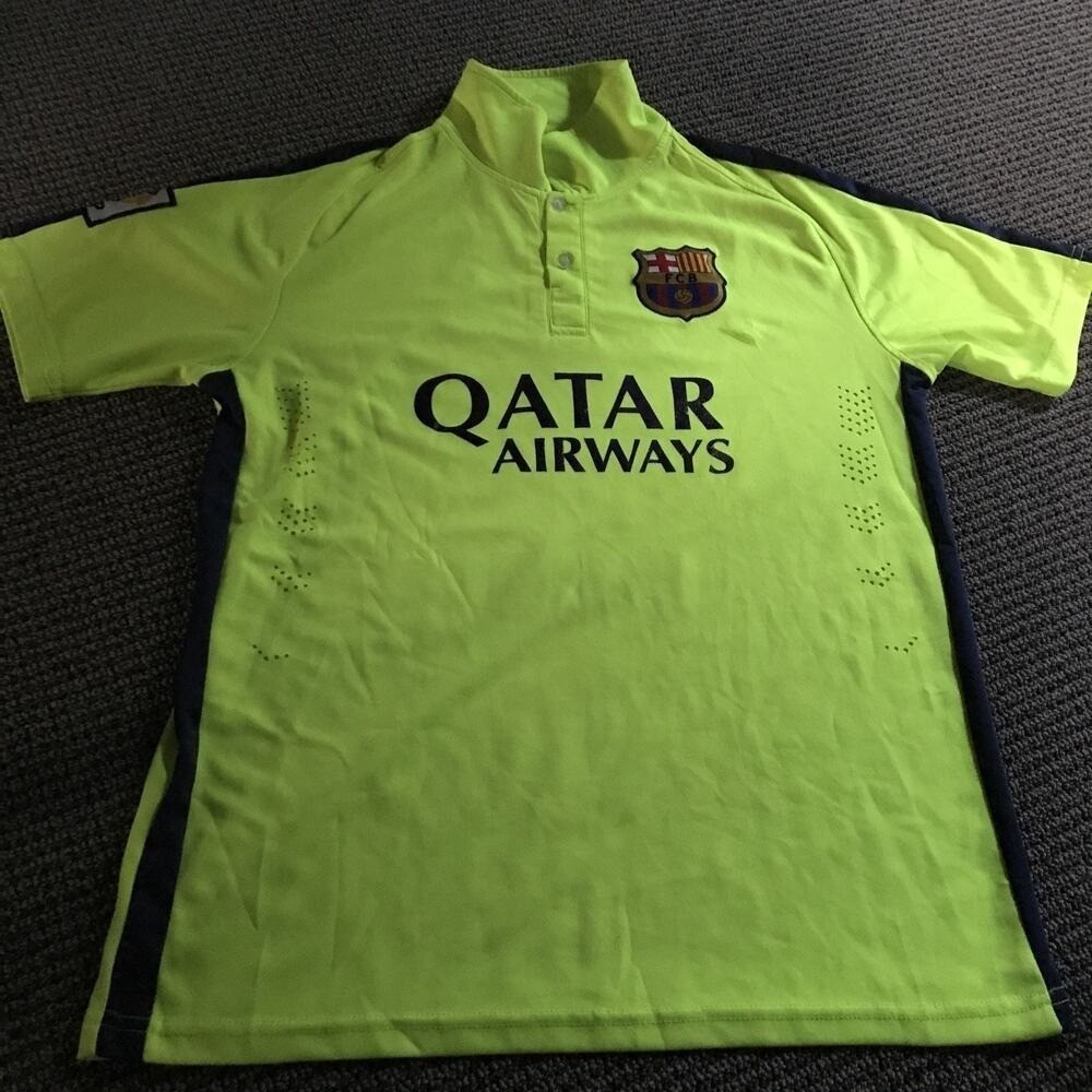 FC Barcelona Neon Yellow Jersey Adult Medium Neymar Jr. Fair Condition Letter